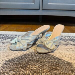 Loeffler Randall Luisa Silver Metallic Bow Kitten Heel Mule